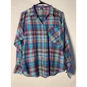 Vintage 80s-90s Multicolor Lightweight Flannel Button Up Shirt Womens Size Large